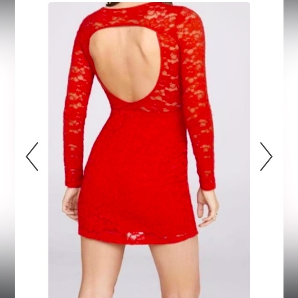 Express Red Lace Open Back Dress - Picture 2 of 6